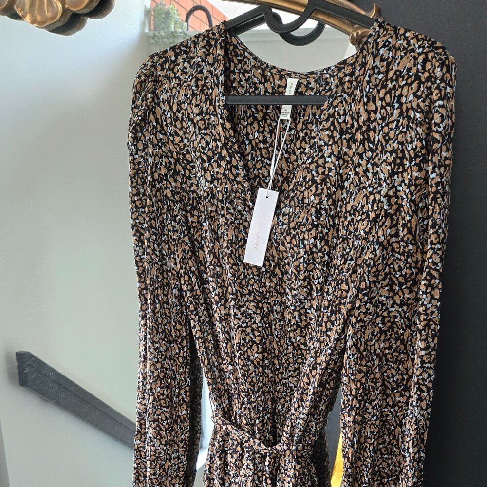 Gentle Fawn Black and Tan Printed Midi Dress